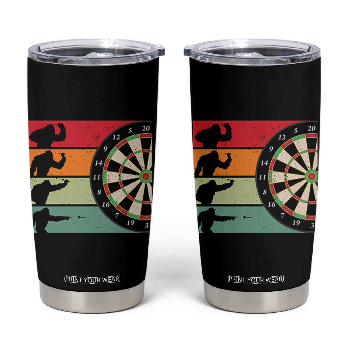 Funny Bigfoot Dart Player Crytid Sunset Retro Vintage Tumbler Cup Dartist Gift TS12 Black Print Your Wear