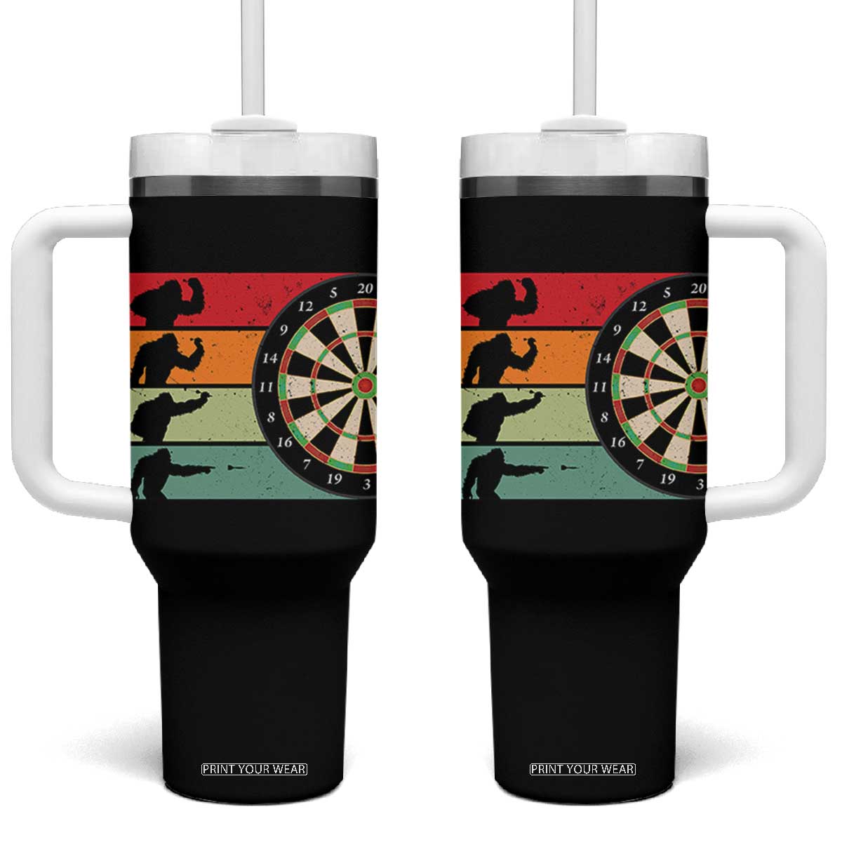 Funny Bigfoot Dart Player Crytid Sunset Retro Vintage Tumbler With Handle Dartist Gift TS12 One Size: 40 oz Black Print Your Wear