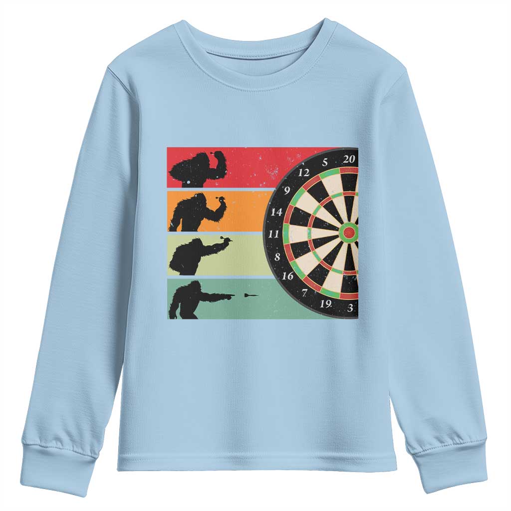 Funny Bigfoot Dart Player Crytid Sunset Retro Vintage Youth Sweatshirt Dartist Gift TS12 Light Blue Print Your Wear