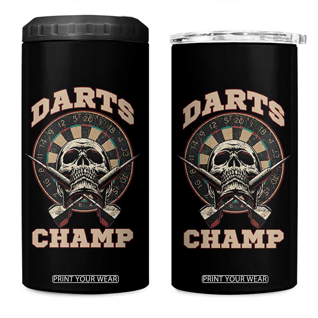 Darts Player Champion 4 in 1 Can Cooler Tumbler Skull Dartboard Retro Style TS12 One Size: 16 oz Black Print Your Wear