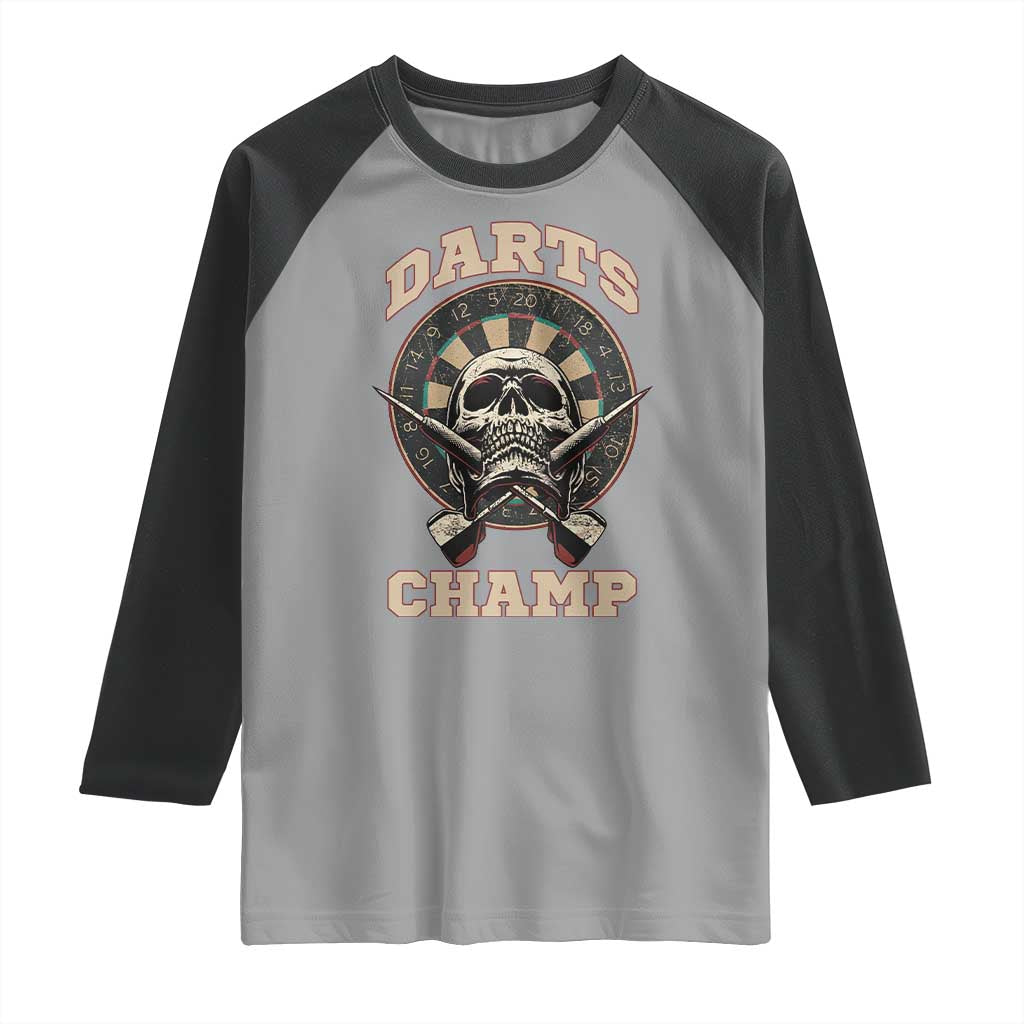 Darts Player Champion Raglan Shirt Skull Dartboard Retro Style TS12 Sport Gray Black Print Your Wear