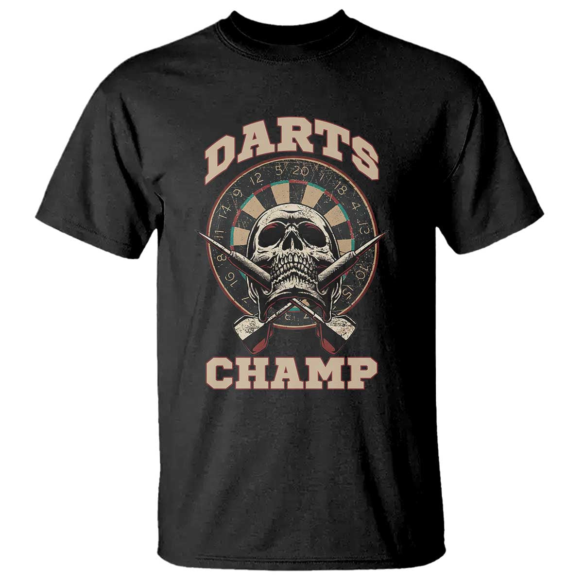 Darts Player Champion T Shirt Skull Dartboard Retro Style TS12 Black Print Your Wear