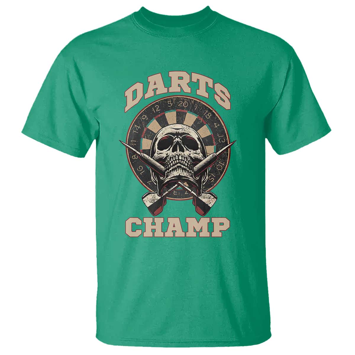 Darts Player Champion T Shirt Skull Dartboard Retro Style TS12 Irish Green Print Your Wear