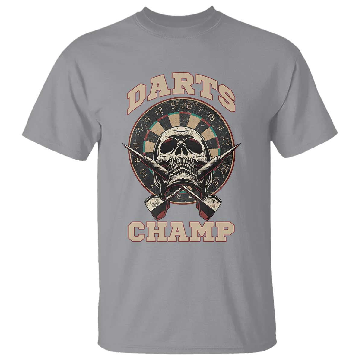 Darts Player Champion T Shirt Skull Dartboard Retro Style TS12 Sport Gray Print Your Wear