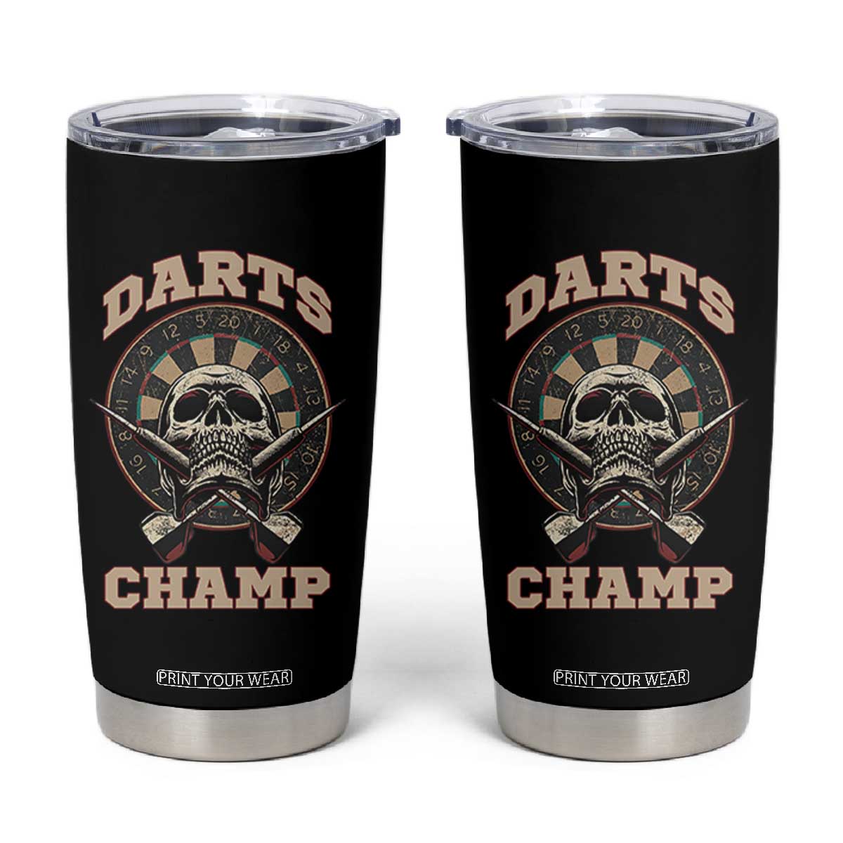 Darts Player Champion Tumbler Cup Skull Dartboard Retro Style TS12 Black Print Your Wear