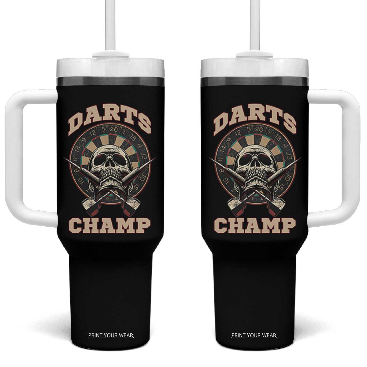 Darts Player Champion Tumbler With Handle Skull Dartboard Retro Style TS12 One Size: 40 oz Black Print Your Wear