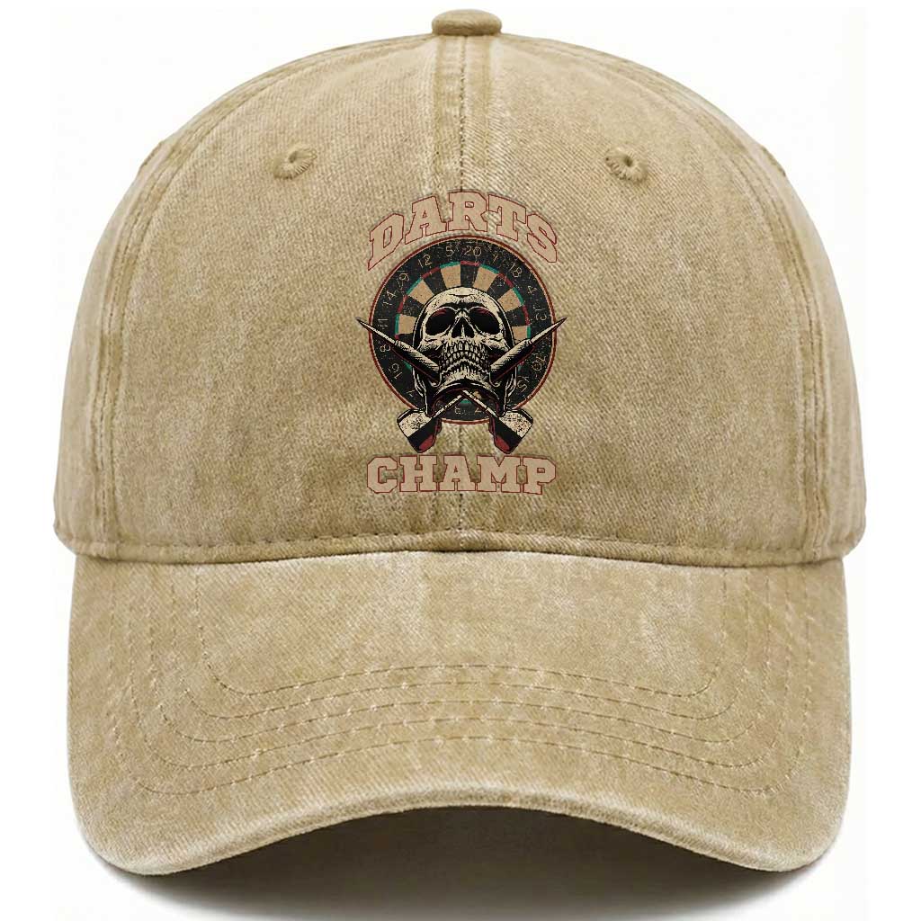 Darts Player Champion Washed Cotton Baseball Cap Skull Dartboard Retro Style TS12 Print Your Wear