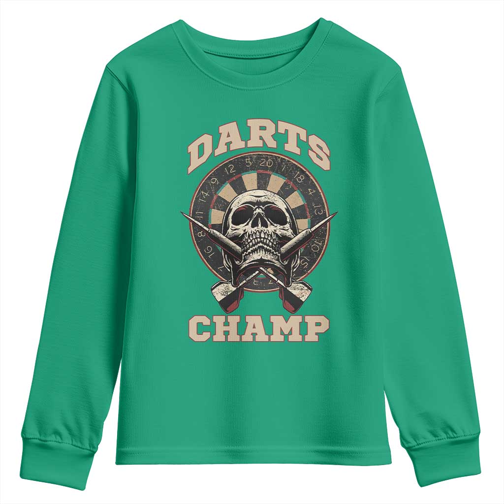 Darts Player Champion Youth Sweatshirt Skull Dartboard Retro Style TS12 Irish Green Print Your Wear