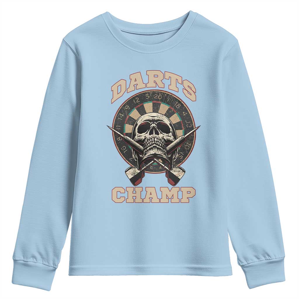 Darts Player Champion Youth Sweatshirt Skull Dartboard Retro Style TS12 Light Blue Print Your Wear