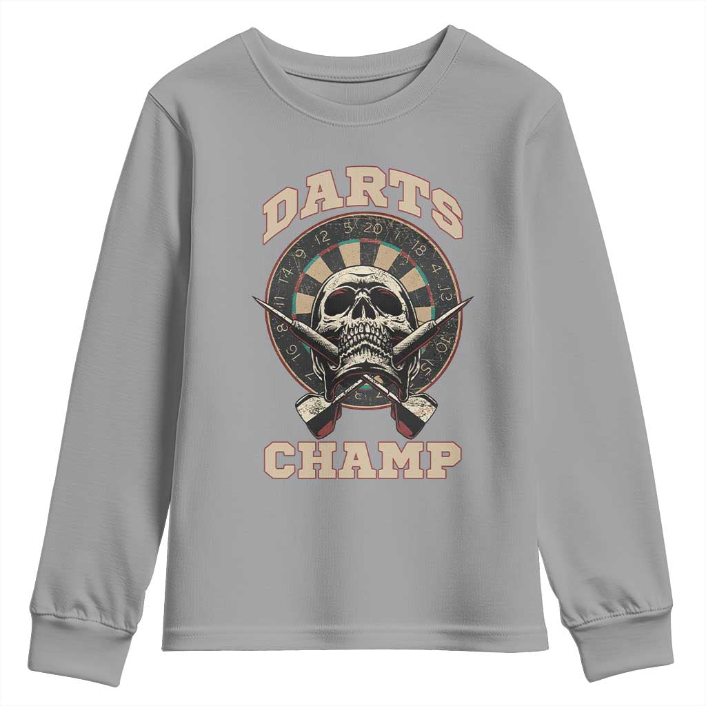 Darts Player Champion Youth Sweatshirt Skull Dartboard Retro Style TS12 Sport Gray Print Your Wear