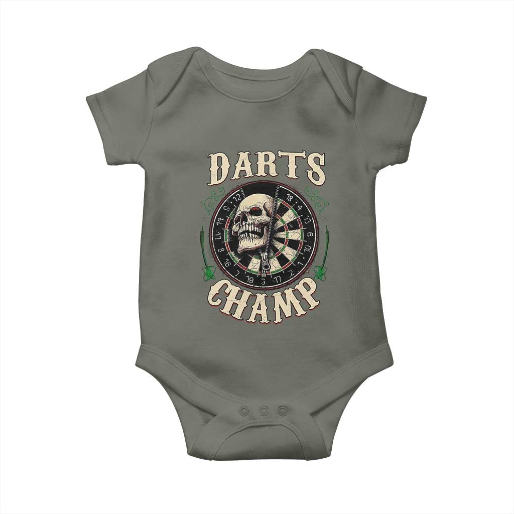 Skull Dartboard Retro Vintage Baby Onesie Darts Player Champion Gift TS12 Military Green Print Your Wear