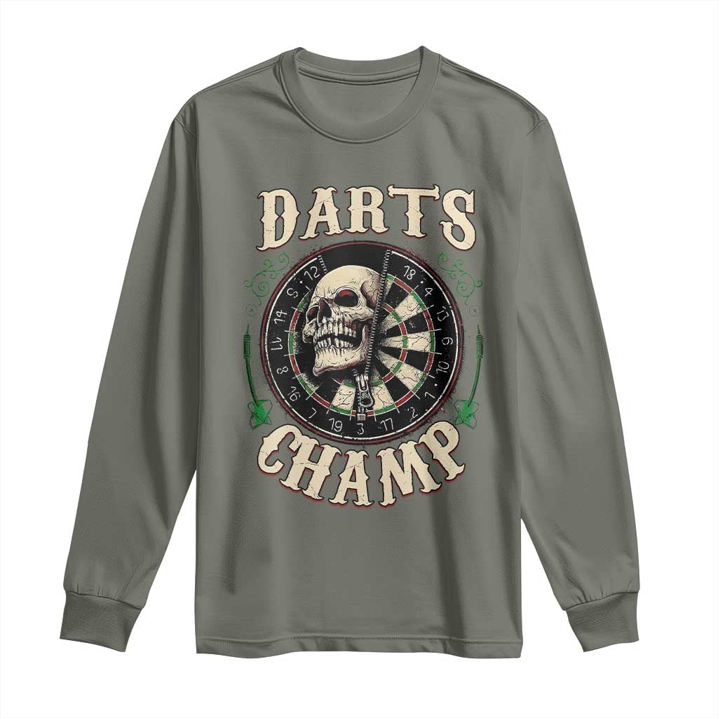 Skull Dartboard Retro Vintage Long Sleeve Shirt Darts Player Champion Gift TS12 Military Green Print Your Wear