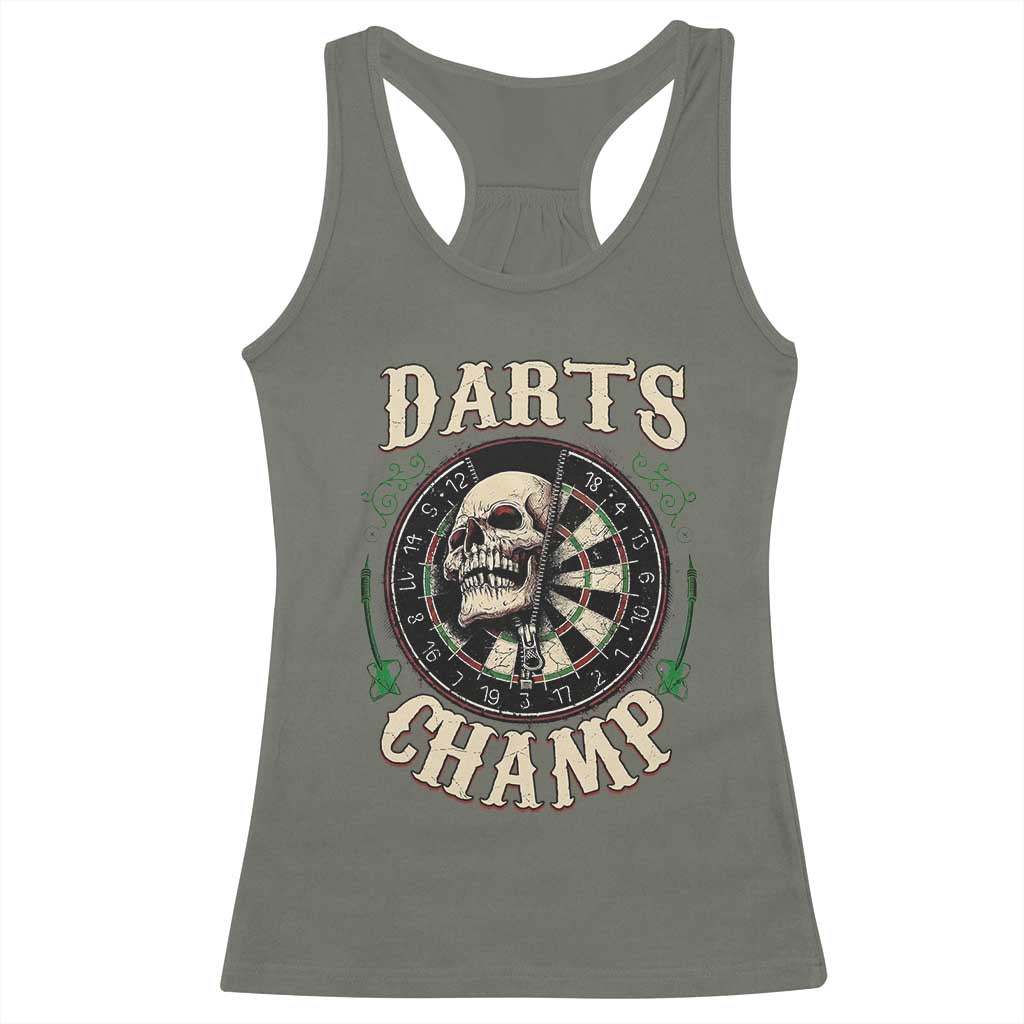 Skull Dartboard Retro Vintage Racerback Tank Top Darts Player Champion Gift TS12 Military Green Print Your Wear