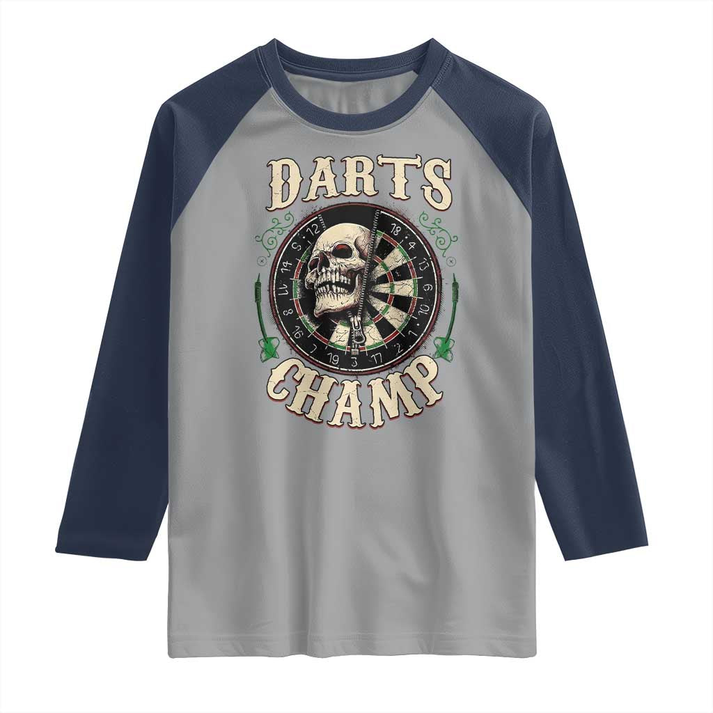 Skull Dartboard Retro Vintage Raglan Shirt Darts Player Champion Gift TS12 Sport Gray Navy Print Your Wear