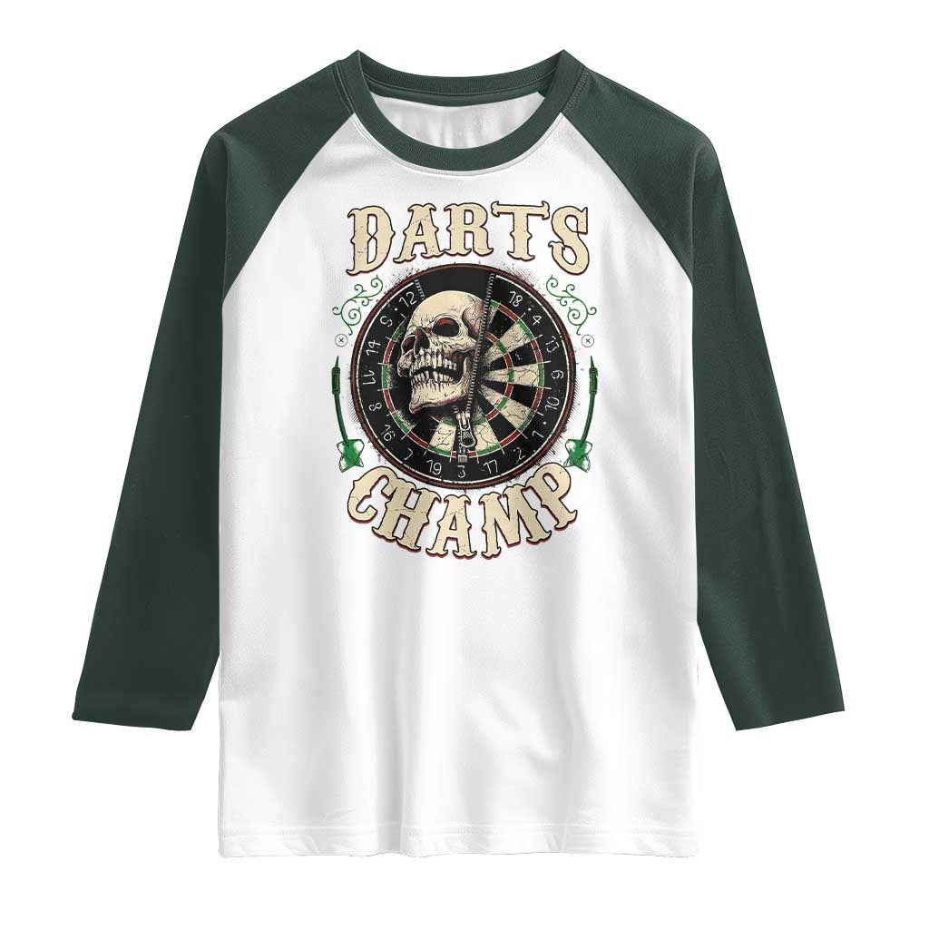 Skull Dartboard Retro Vintage Raglan Shirt Darts Player Champion Gift TS12 White Dark Forest Green Print Your Wear