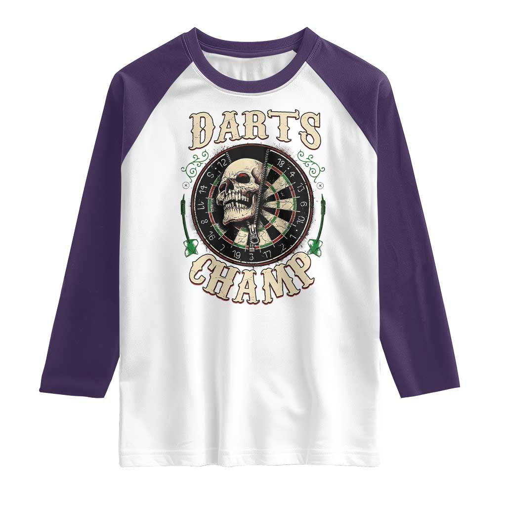 Skull Dartboard Retro Vintage Raglan Shirt Darts Player Champion Gift TS12 White Purple Print Your Wear