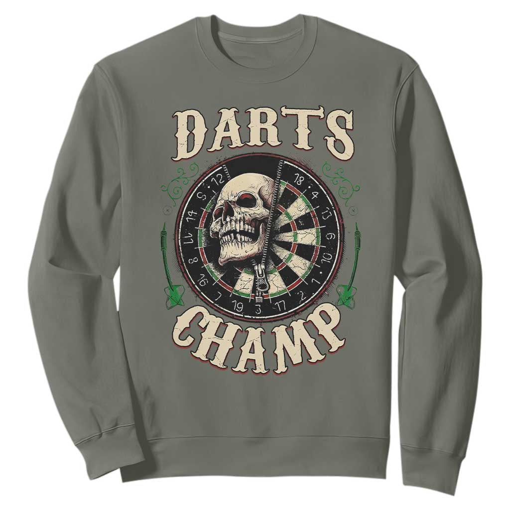 Skull Dartboard Retro Vintage Sweatshirt Darts Player Champion Gift TS12 Military Green Print Your Wear