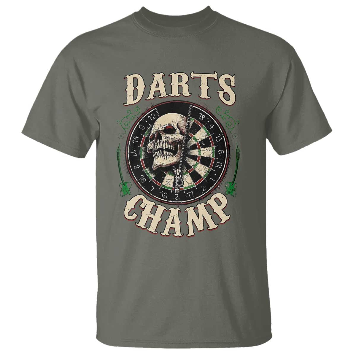 Skull Dartboard Retro Vintage T Shirt Darts Player Champion Gift TS12 Military Green Print Your Wear