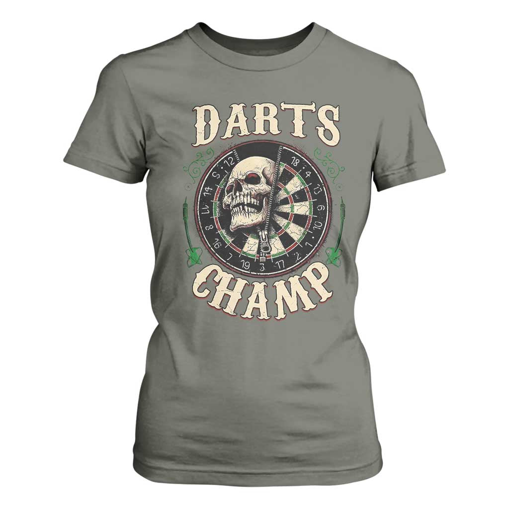 Skull Dartboard Retro Vintage T Shirt For Women Darts Player Champion Gift TS12 Military Green Print Your Wear