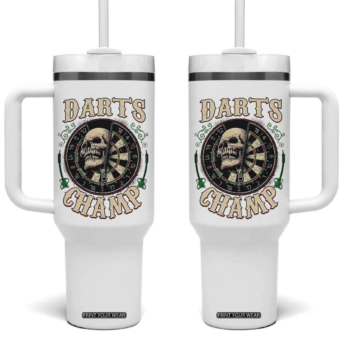 Skull Dartboard Retro Vintage Tumbler With Handle Darts Player Champion Gift TS12 One Size: 40 oz White Print Your Wear