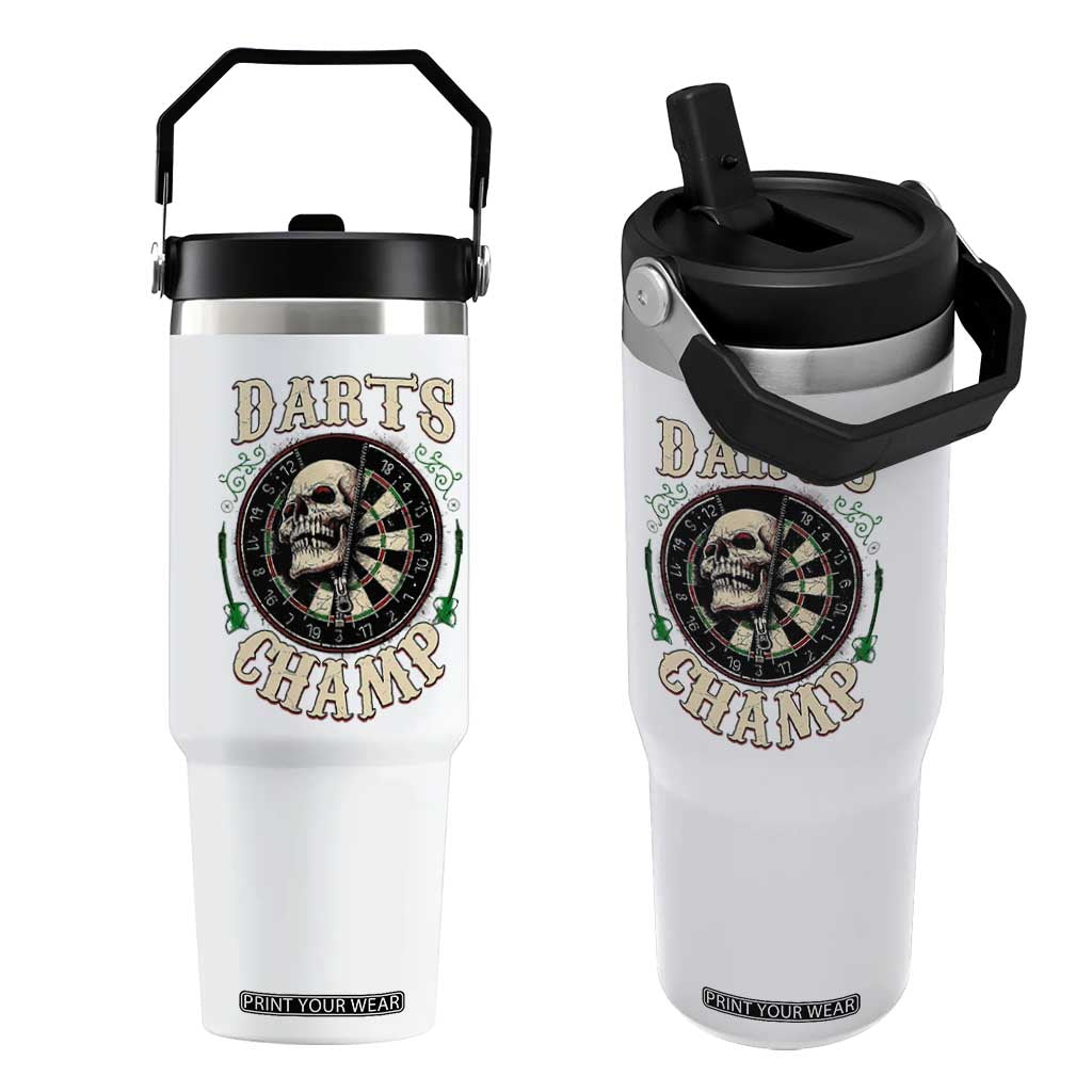Skull Dartboard Retro Vintage Flip Straw Tumbler Darts Player Champion Gift TS12 One Size: 30 oz White Print Your Wear