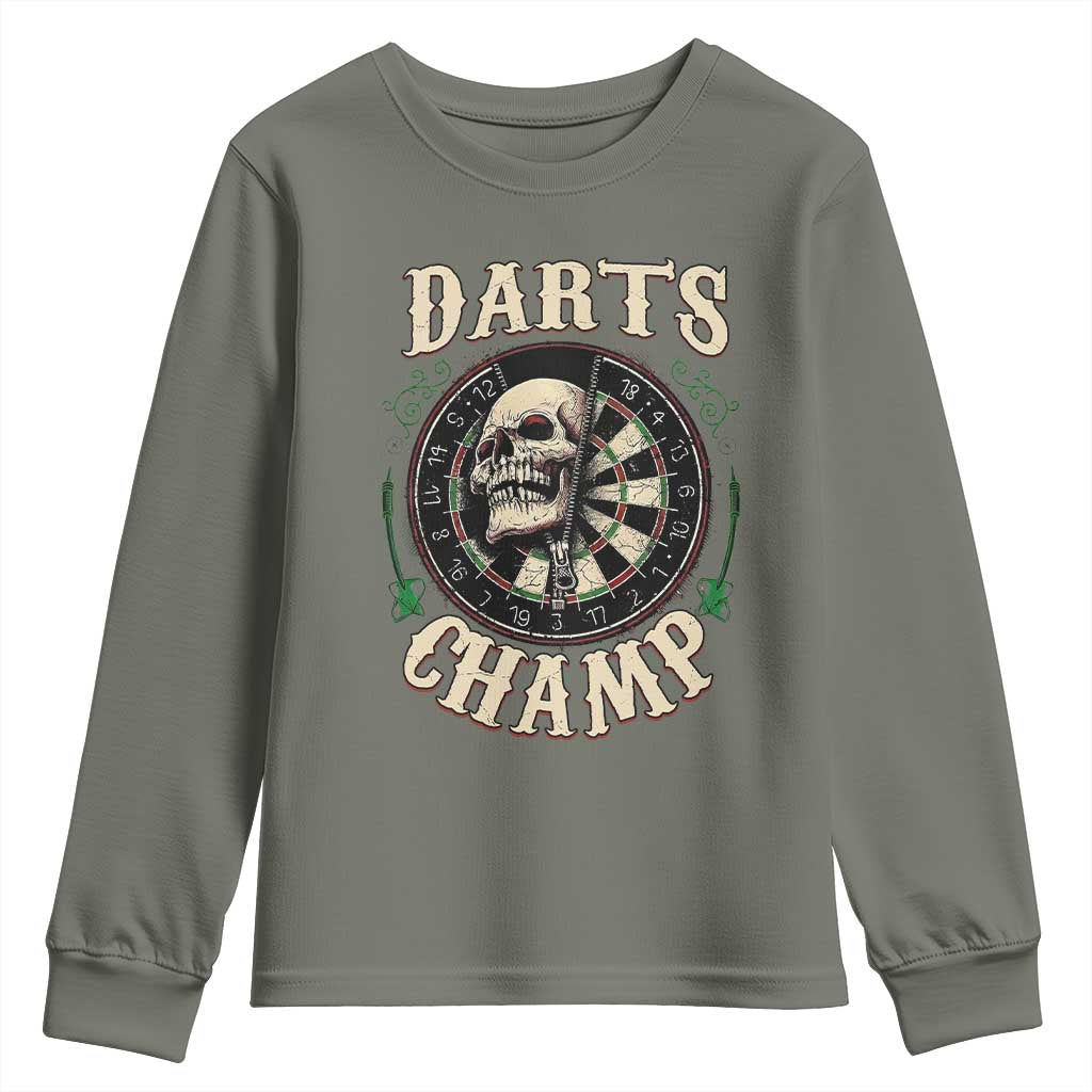 Skull Dartboard Retro Vintage Youth Sweatshirt Darts Player Champion Gift TS12 Military Green Print Your Wear