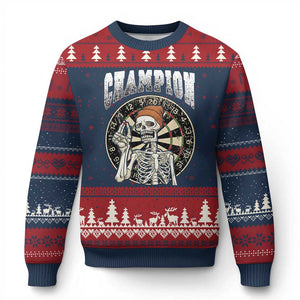 Gothic Skull Dart Master Ugly Christmas Sweater Funny Skeleton Dartboard Champion Gift TS12 Navy Red Print Your Wear