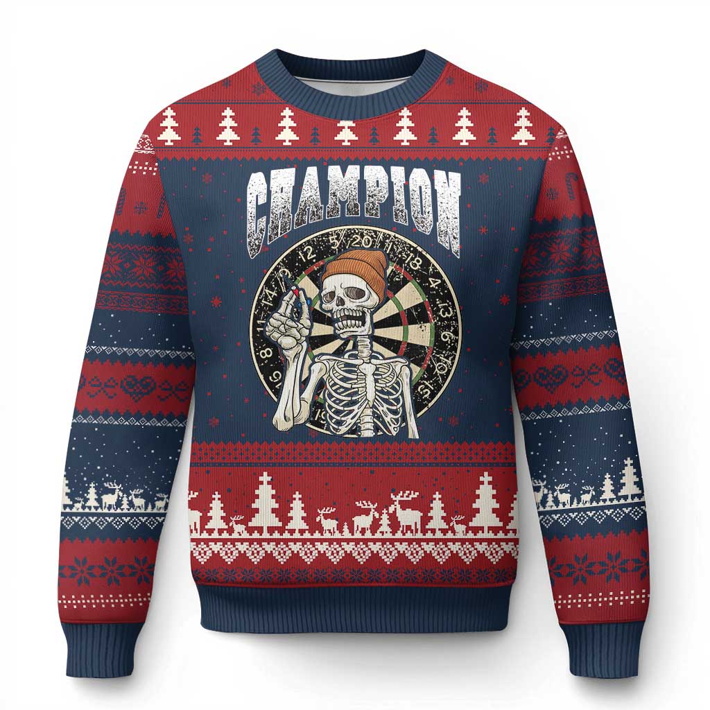 Gothic Skull Dart Master Ugly Christmas Sweater Funny Skeleton Dartboard Champion Gift TS12 Navy Red Print Your Wear