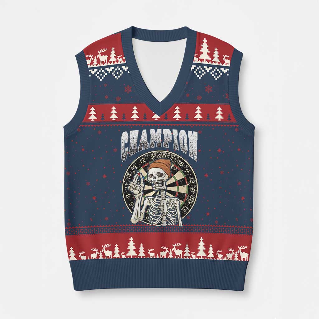 Gothic Skull Dart Master V-Neck Knit Sweater Vest Funny Skeleton Dartboard Champion Gift TS12 Navy Red Print Your Wear