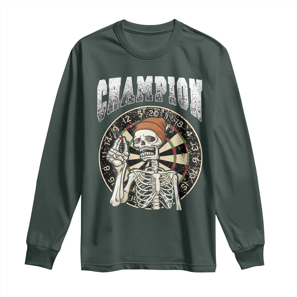 Gothic Skull Dart Master Long Sleeve Shirt Funny Skeleton Dartboard Champion Gift TS12 Dark Forest Green Print Your Wear