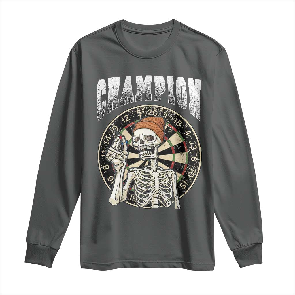 Gothic Skull Dart Master Long Sleeve Shirt Funny Skeleton Dartboard Champion Gift TS12 Dark Heather Print Your Wear