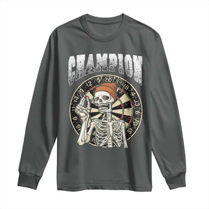 Gothic Skull Dart Master Long Sleeve Shirt Funny Skeleton Dartboard Champion Gift TS12 Dark Heather Print Your Wear