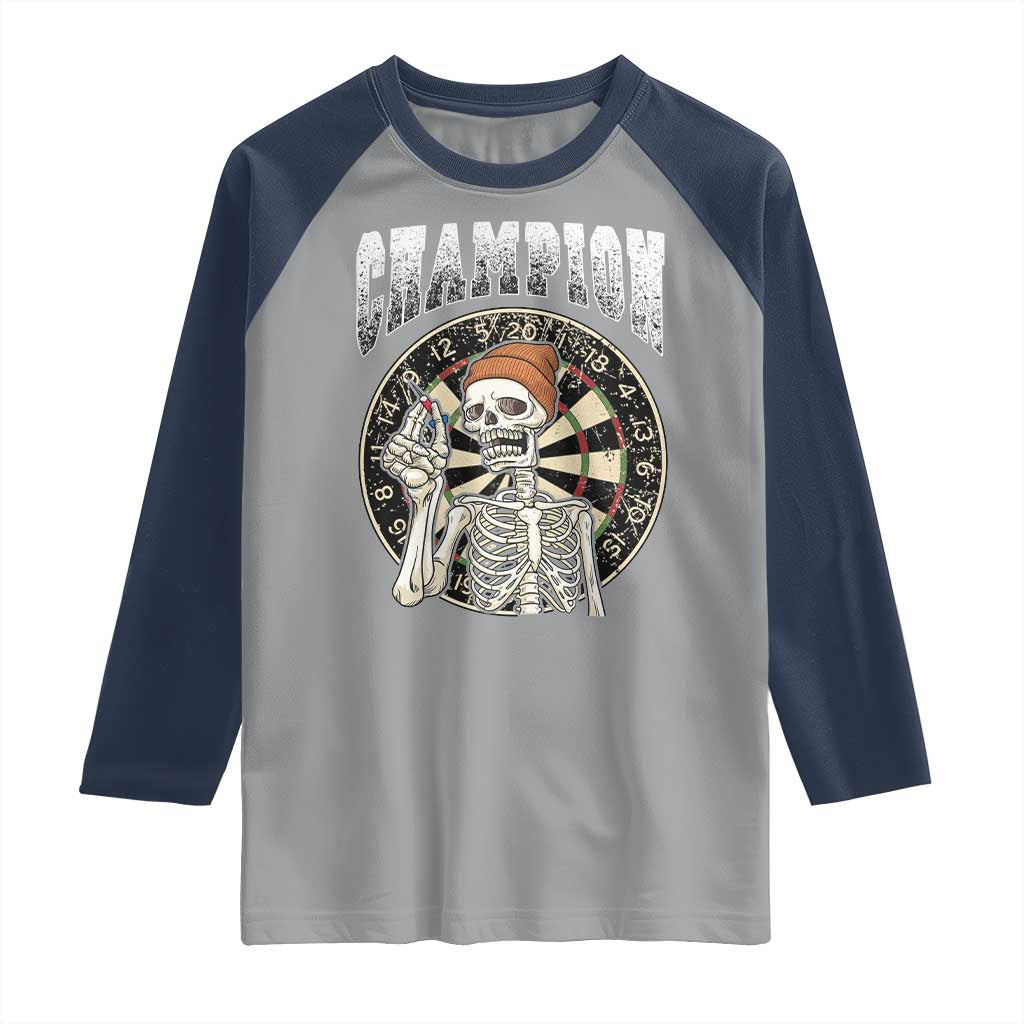 Gothic Skull Dart Master Raglan Shirt Funny Skeleton Dartboard Champion Gift TS12 Sport Gray Navy Print Your Wear