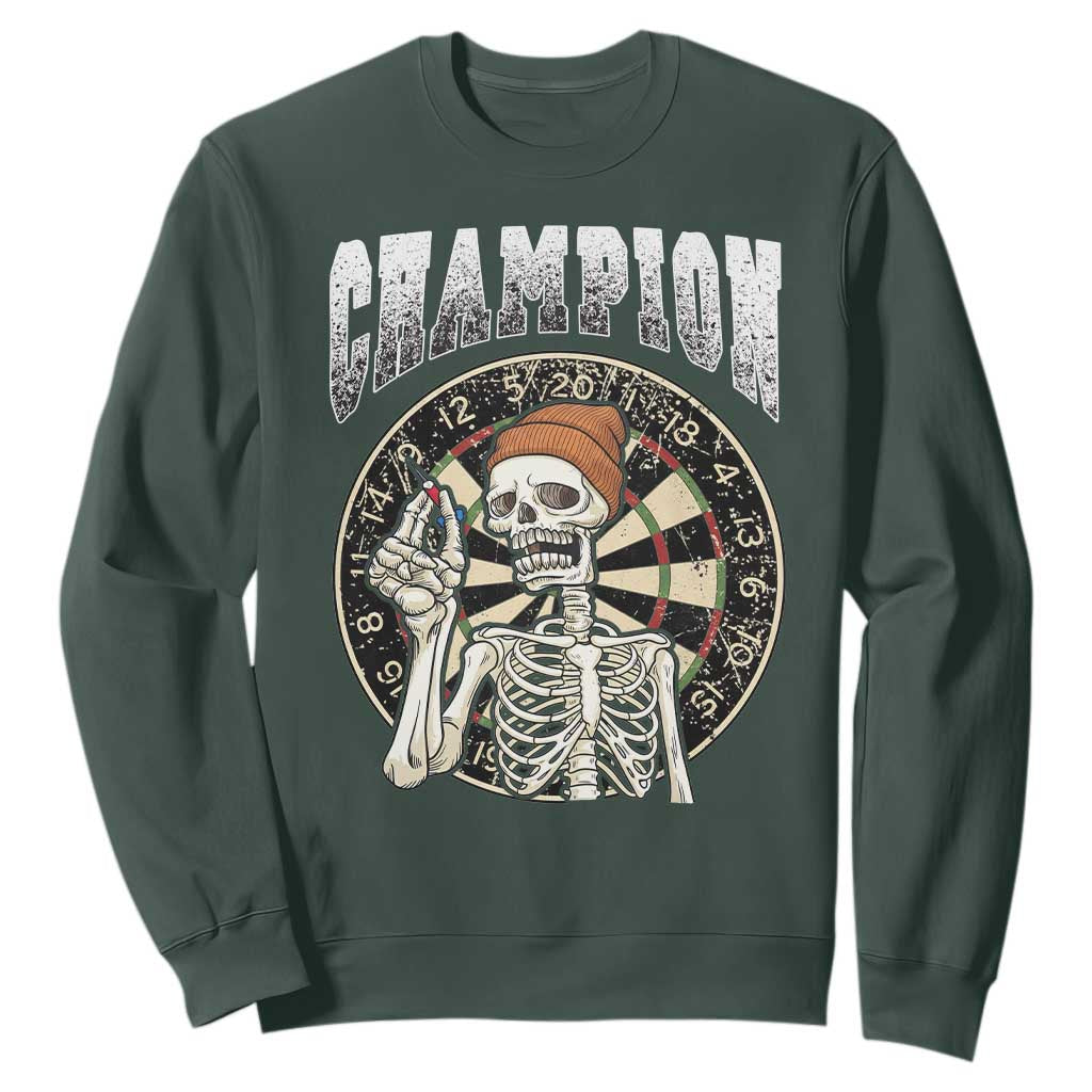 Gothic Skull Dart Master Sweatshirt Funny Skeleton Dartboard Champion Gift TS12 Dark Forest Green Print Your Wear