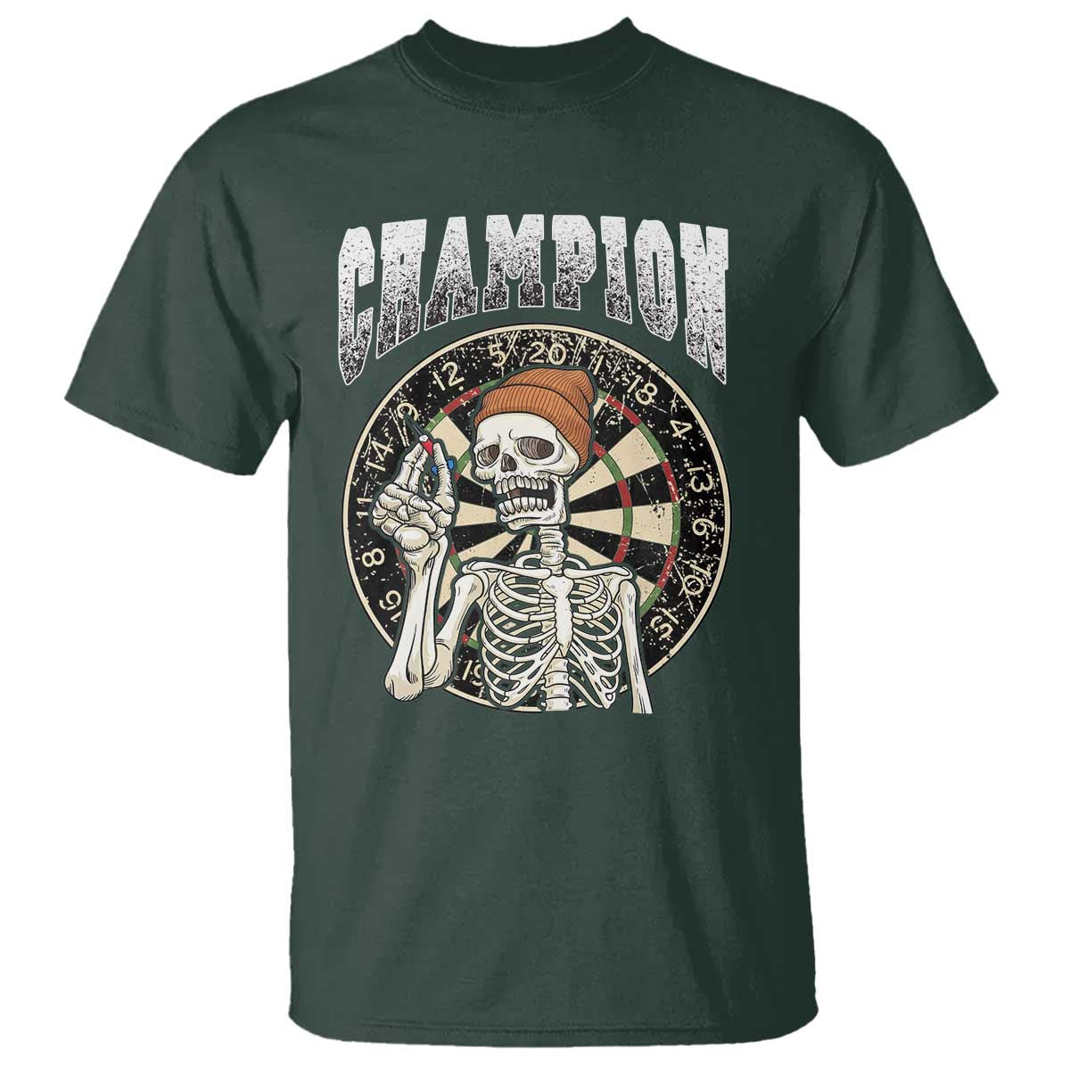 Gothic Skull Dart Master T Shirt Funny Skeleton Dartboard Champion Gift TS12 Dark Forest Green Print Your Wear