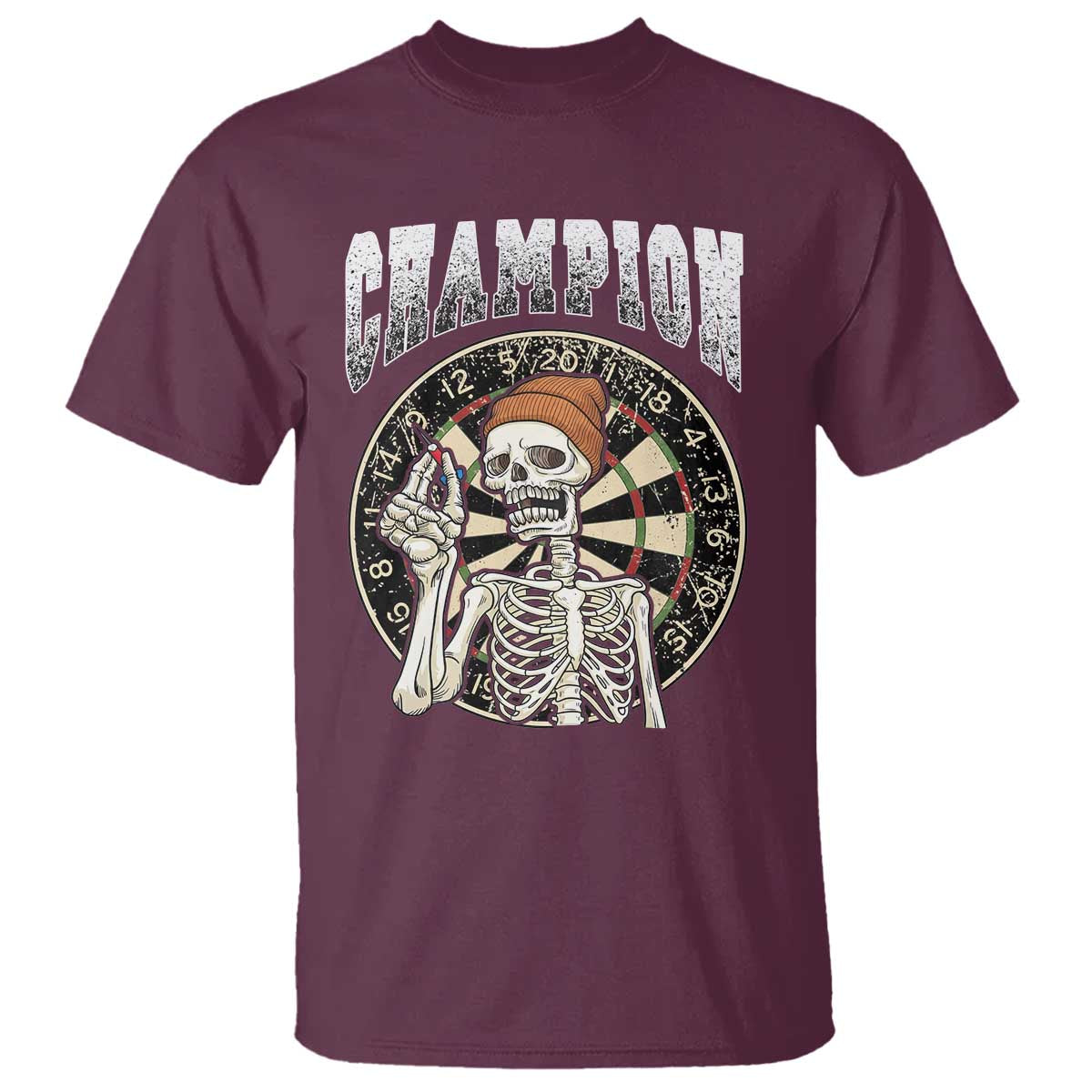 Gothic Skull Dart Master T Shirt Funny Skeleton Dartboard Champion Gift TS12 Maroon Print Your Wear