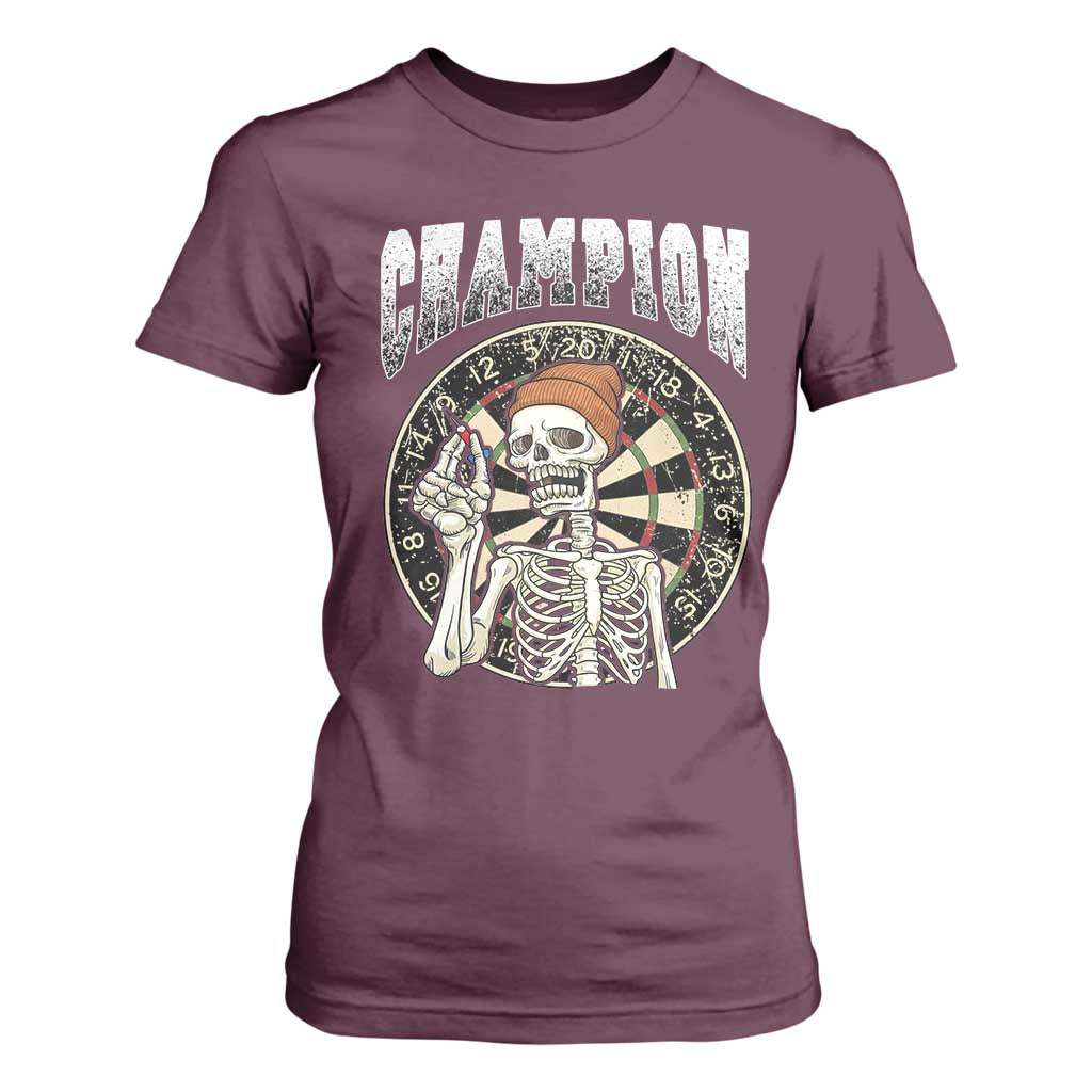 Gothic Skull Dart Master T Shirt For Women Funny Skeleton Dartboard Champion Gift TS12 Maroon Print Your Wear