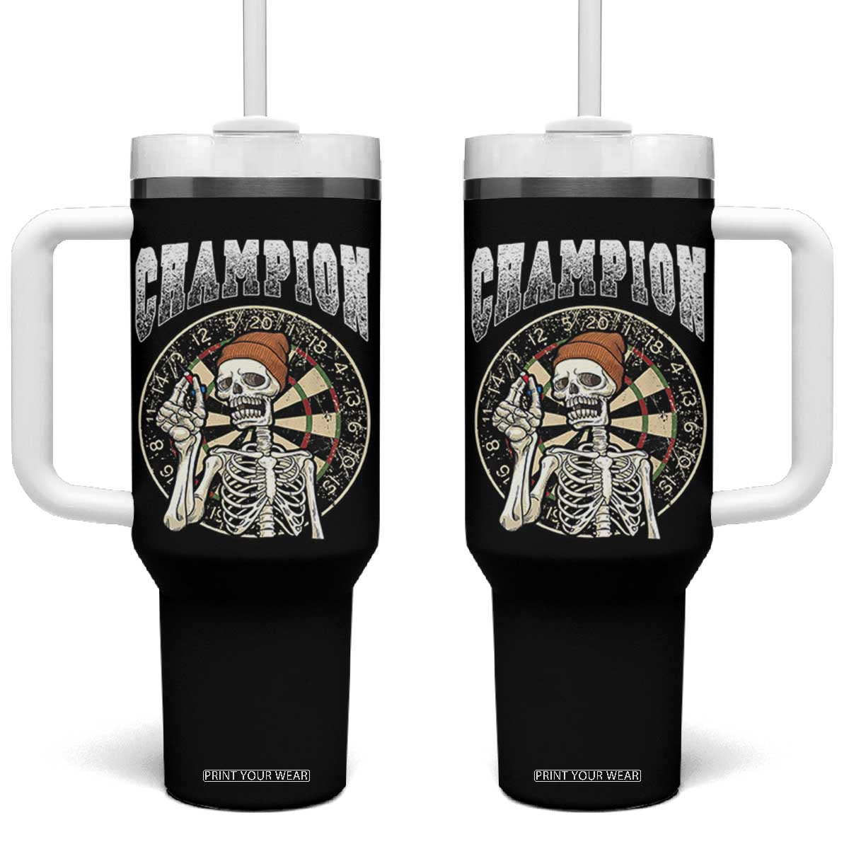 Gothic Skull Dart Master Tumbler With Handle Funny Skeleton Dartboard Champion Gift TS12 One Size: 40 oz Black Print Your Wear