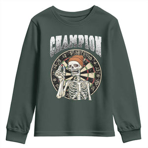 Gothic Skull Dart Master Youth Sweatshirt Funny Skeleton Dartboard Champion Gift TS12 Dark Forest Green Print Your Wear