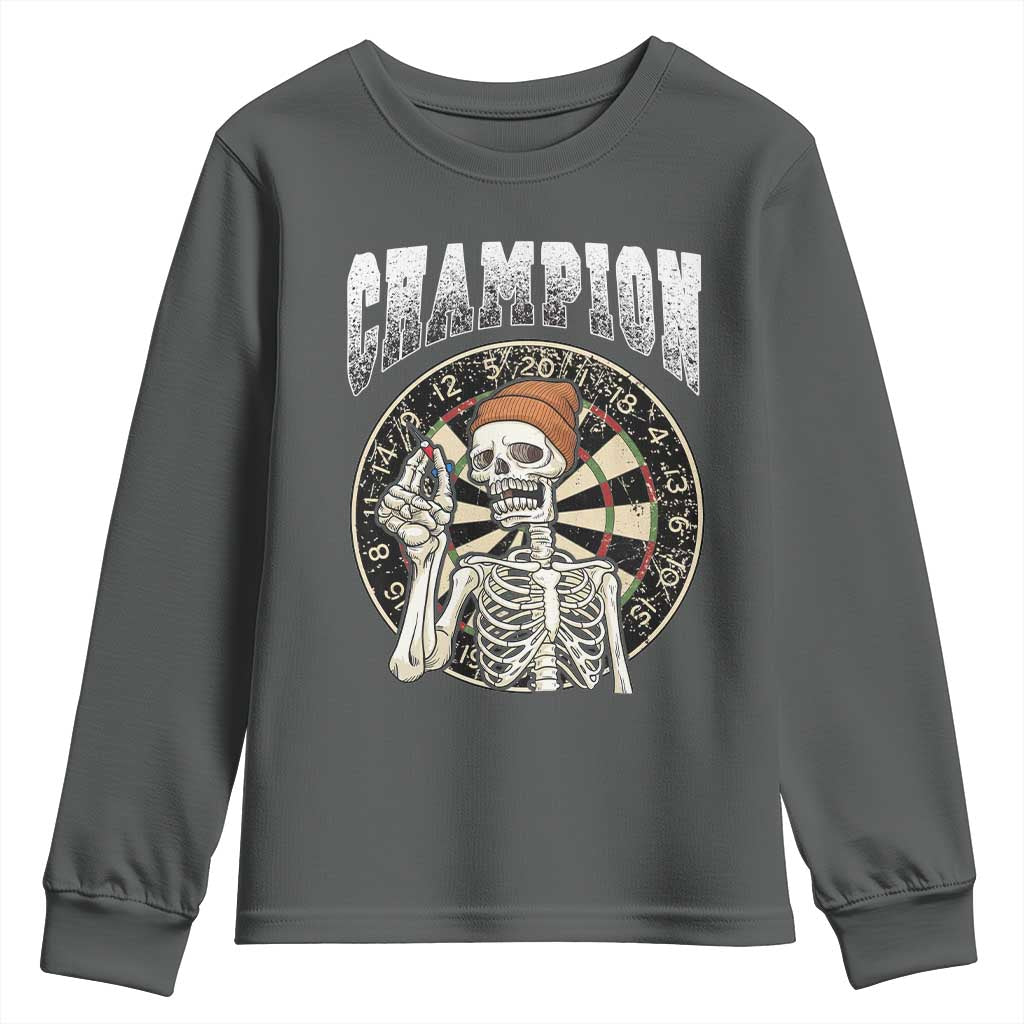 Gothic Skull Dart Master Youth Sweatshirt Funny Skeleton Dartboard Champion Gift TS12 Dark Heather Print Your Wear