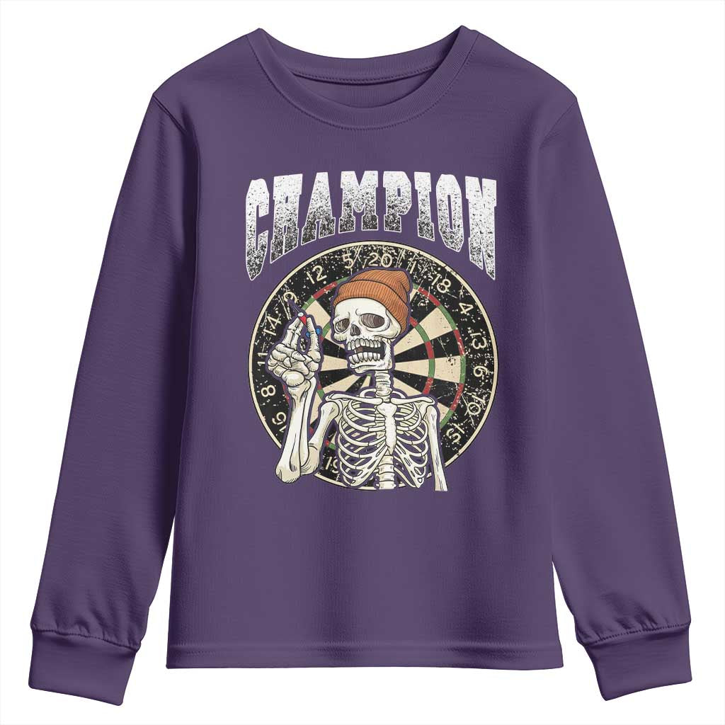 Gothic Skull Dart Master Youth Sweatshirt Funny Skeleton Dartboard Champion Gift TS12 Purple Print Your Wear