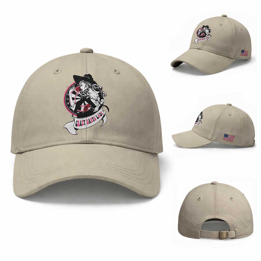 Funny Crazy Darts Lady Baseball Cap Coolest Girls Play Darts TS12 Baseball Cap Universal Fit Beige Print Your Wear