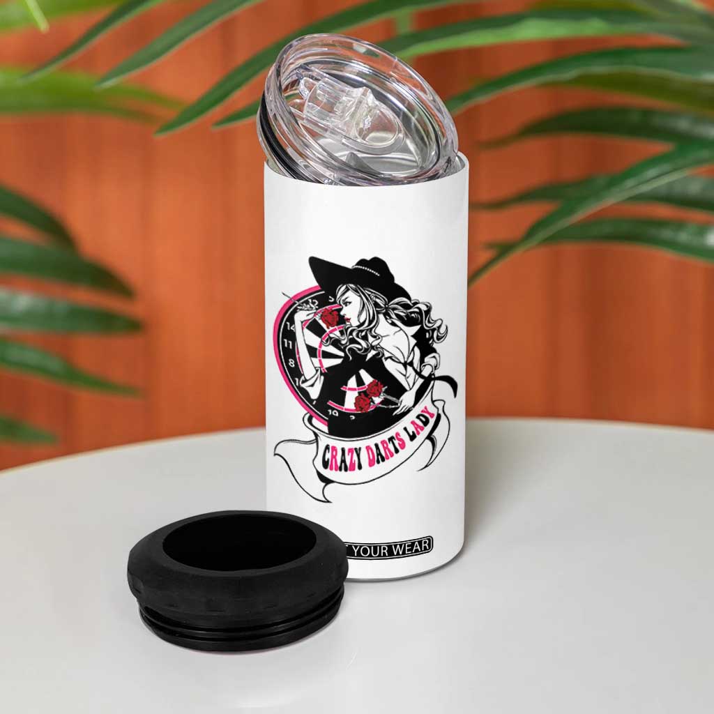 Funny Crazy Darts Lady 4 in 1 Can Cooler Tumbler Coolest Girls Play Darts TS12 Print Your Wear