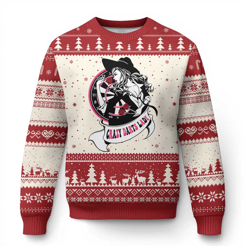 Funny Crazy Darts Lady Ugly Christmas Sweater Coolest Girls Play Darts TS12 Beige Red Print Your Wear