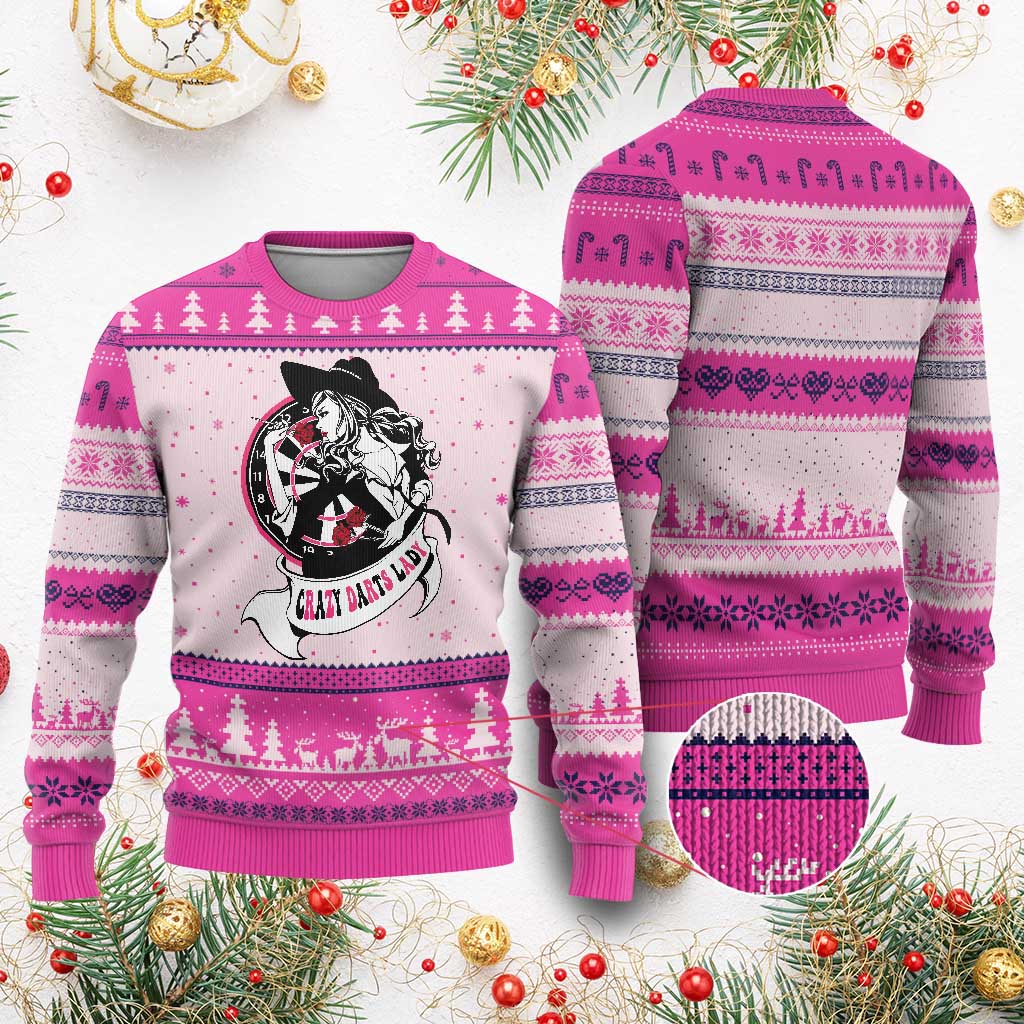 Funny Crazy Darts Lady Ugly Christmas Sweater Coolest Girls Play Darts TS12 Hot Pink Print Your Wear
