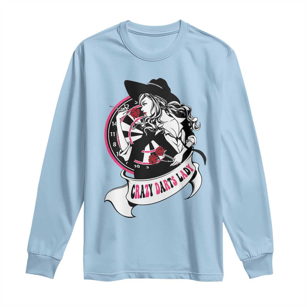 Funny Crazy Darts Lady Long Sleeve Shirt Coolest Girls Play Darts TS12 Light Blue Print Your Wear
