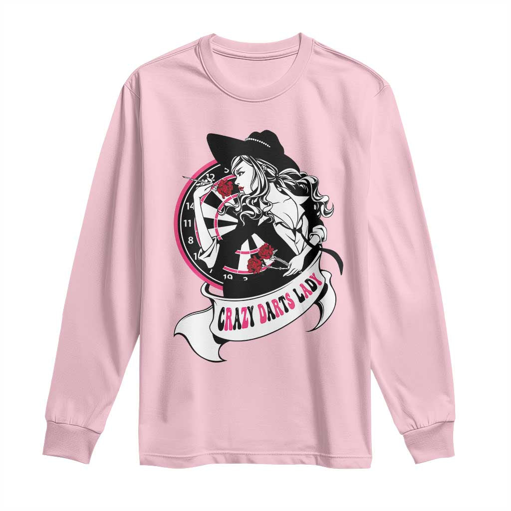 Funny Crazy Darts Lady Long Sleeve Shirt Coolest Girls Play Darts TS12 Light Pink Print Your Wear