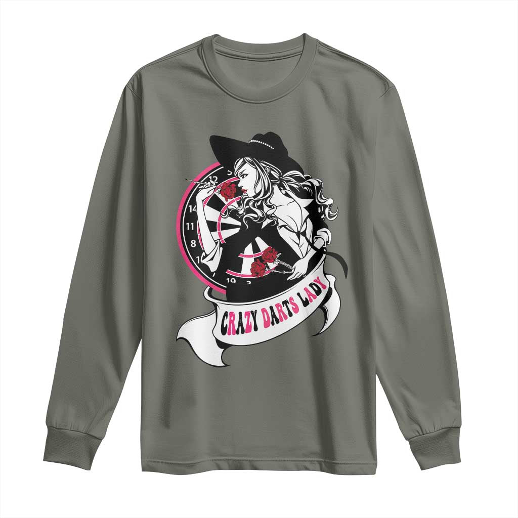 Funny Crazy Darts Lady Long Sleeve Shirt Coolest Girls Play Darts TS12 Military Green Print Your Wear