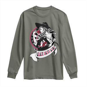 Funny Crazy Darts Lady Long Sleeve Shirt Coolest Girls Play Darts TS12 Military Green Print Your Wear