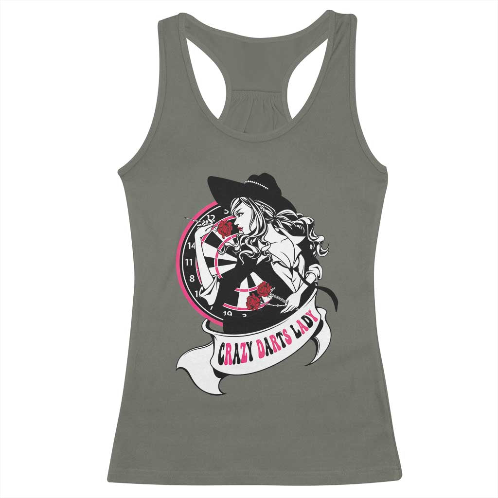 Funny Crazy Darts Lady Racerback Tank Top Coolest Girls Play Darts TS12 Military Green Print Your Wear